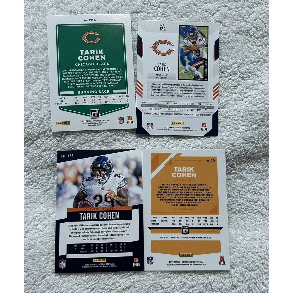Panini Lot of 4 Chicago Bears Tarik Cohen Football Cards (Z1)
